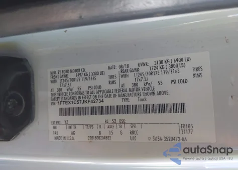 2018 Ford F-150 Xl z USA, uszkodzony, nr VIN 1FTEX1C57JKF42734